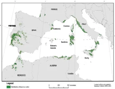Figure 1.5. Cork oak distribution in the western Mediterranean. Source: [18]. 