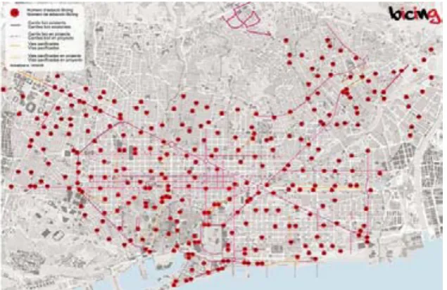 Fig. 1.5 Map of Barcelona´s bicing stations. Source: www.bicing.cat.    
