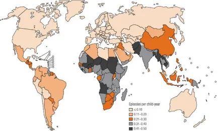 Figura 3. Incidència de pneumònia clínica entre nens menors de cinc anys per països 8