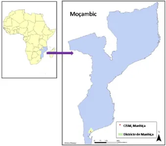 Figura 4. Localització de Moçambic i del districte de Manhiça. 