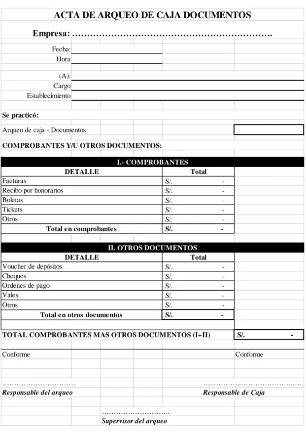 Figura 6. Acta de arqueo de caja de los documentos 