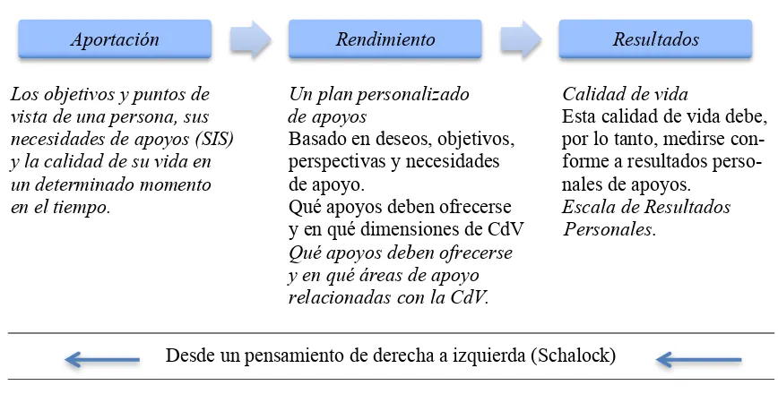 Figura 10. Un sistema de apoyos centrado en la persona: aportación-rendimiento-resultados (van Loon, 2009)