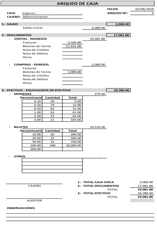 Figura 8. Arqueo de caja.
