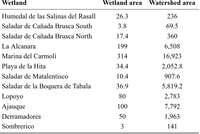 Table 2.1: Wetland and resulting watershed areas (ha).