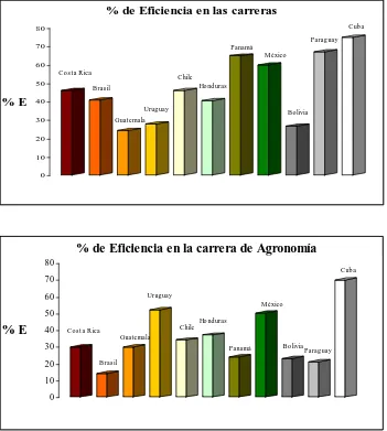 FIGURA NO. 6 EFICIENCIA DE TITULACIÓN (%E) EN PAÍSES DE AMÉRICA LATINA. (CID; 2005  