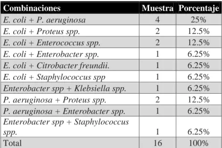 Tabla 3. Combinaciones Bacterianas. 