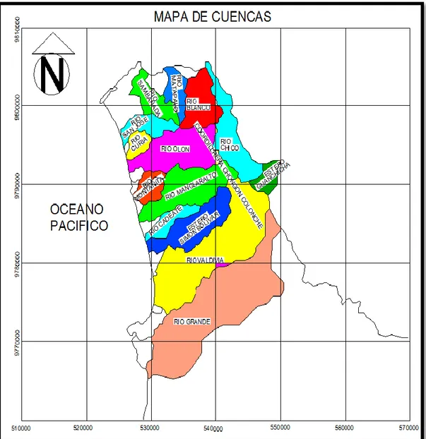 Figura 18. Sistema Hidrológicos Potencialmente Incidentes en la Cuenca del Rio Olón  Elaborado por: Montalván Romero, O &amp; Yanqui Paguay, J