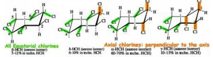 Figura 1.16. Estructures dels 4 isòmers estudiats de l’hexaclorociclohexà (HCH), ordenats per la seva 