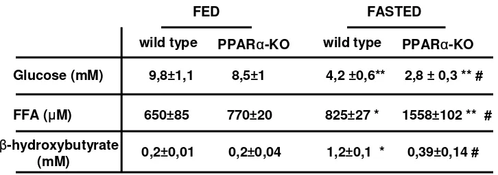 Table I. Plasma levels of glucose, free fatty acids and ketone bodies from wild type and 