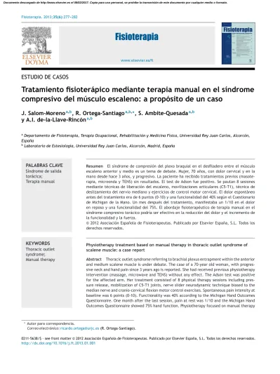 Tratamiento Fisioterápico Mediante Terapia Manual En El Síndrome