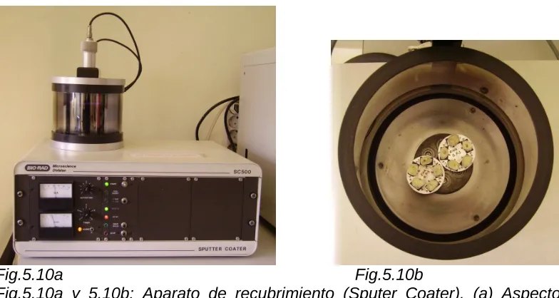 Fig.5.10a                                                                Fig.5.10b Fig.5.10a y 5.10b: Aparato de recubrimiento (Sputer Coater)