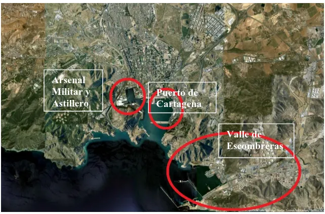 Figura IV.7. Imagen de satélite con la situación del Valle de Escombreras (zona 