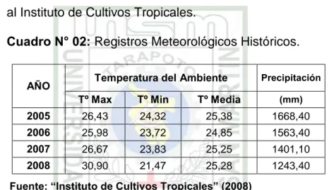 Cuadro N° 02: Registros Meteorológicos Históricos.  
