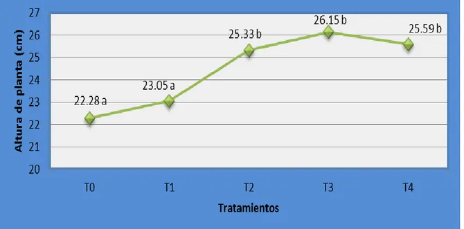 Gráfico  1:  Prueba  múltiple  de  Duncan  al  5%  para  los  promedios  de  tratamientos respecto a la altura de planta 