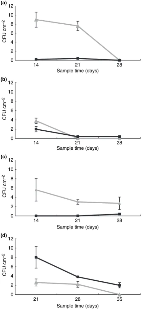 Figure 1 Population size of Bacillus thuringiensis 146-16807 (pSV2,) and 146-15702 (pHT315,) per unit of area of leaf on differ-ent sampling times after planting of seeds