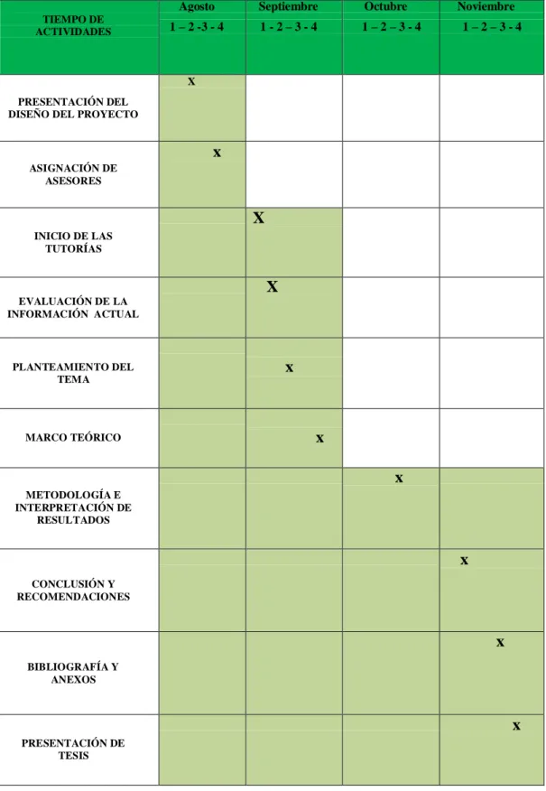 Cuadro No. 5                            CRONOGRAMA DE ACTIVIDADES 