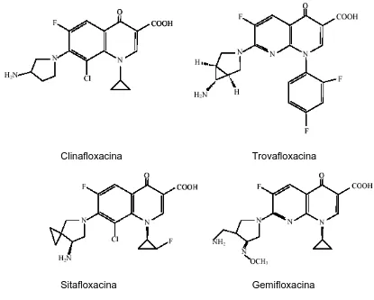 Figura 5.- Estructura química de las quinolonas de cuarta generación. 
