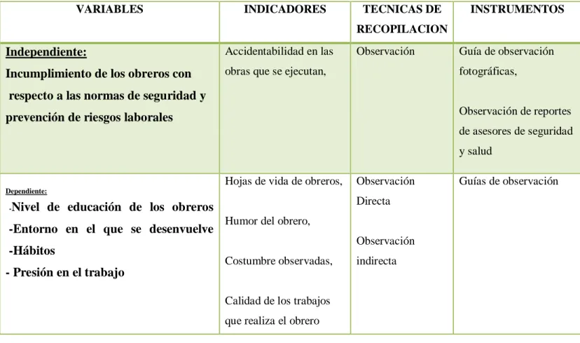 Tabla 1. Matriz Operacional de Variables 