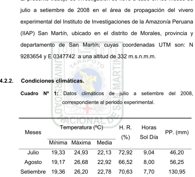 Cuadro  Nº  1:  Datos  climáticos  de  julio  a  setiembre  del  2008,  correspondiente al periodo experimental