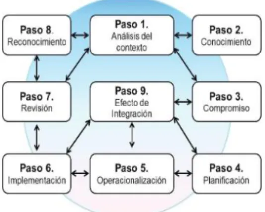 Figura 7 Modelo cíclico de internacionalización que articula nueve pasos con tendencia a  centrarse en la dimensión institucional