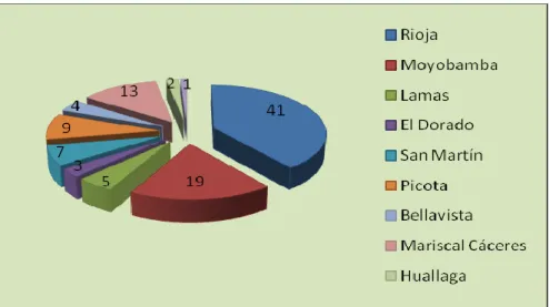Figura 1. Número de Ladrilleras por provincias.( DIREPRO SM– 2016). 