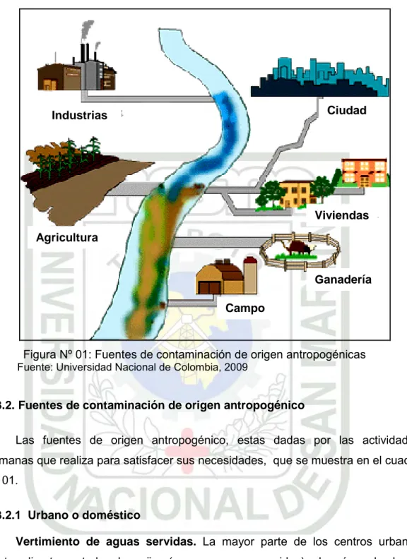 Figura Nº 01: Fuentes de contaminación de origen antropogénicas                       Fuente: Universidad Nacional de Colombia, 2009 