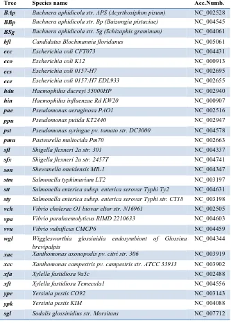 Table 3.1: -proteobacterial genomes included in the study 