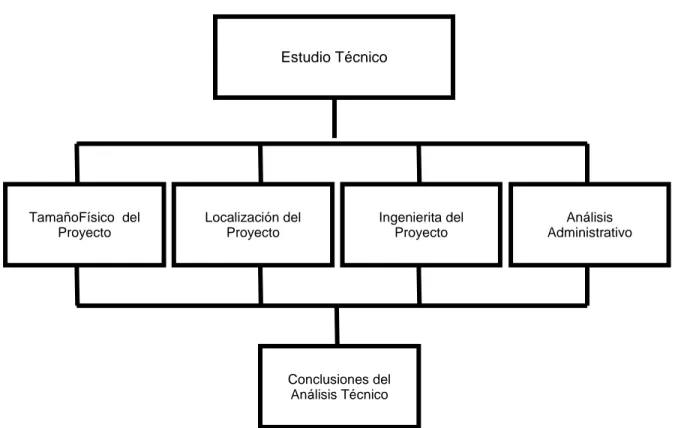 Figura 4. Estructura del estudio técnico. EnBaca Urbina. Gabriel “Evaluación de Proyectos” sexta  edición Editorial Mc Graw Gill México 2010 