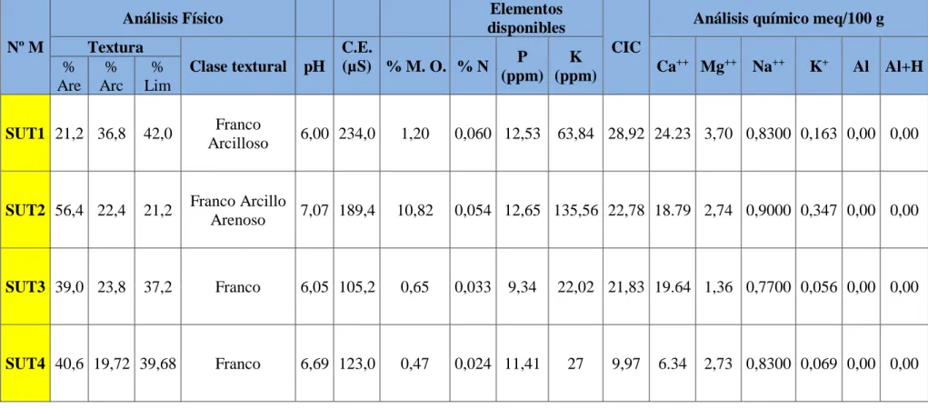 Cuadro 4: Análisis de suelos de los cuatro sistemas de uso de la tierra 