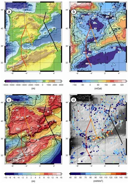 Figure 1.5: Geophysical data. a) Elevation map from ETOPO Global Data Base (V9.1) (http://www.ngdc.noaa.gov/mgg/fliers/01mgg04.html)