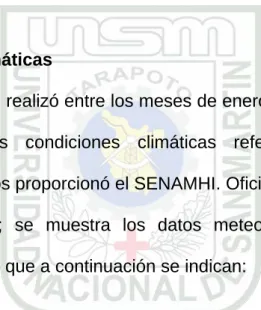 Cuadro 2: Datos meteorológicos, según SENAMHI (2012) 