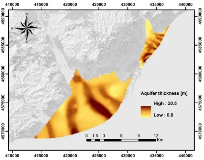 Figure 2.6. Map representing the main Aquifers thickness of the Besòs Delta Complex and of the Llobregat Delta Complex included in the metropolitanean area of Barcelona (NE, Spain)