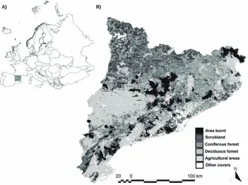 Figure 1. Location of the study area. Geographic location of the study area in south-western Europe (A)
