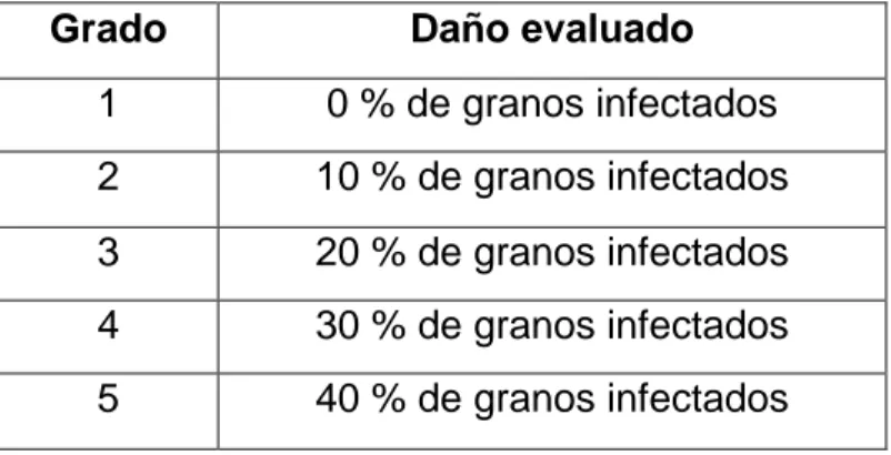 Cuadro 5: Escala para evaluar la severidad del daño causado por  hongos: 