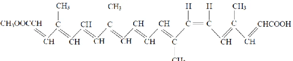 Figura 7. Fórmula estructural de la bixina. (Mosquera (1989) mencionado en  Devia 