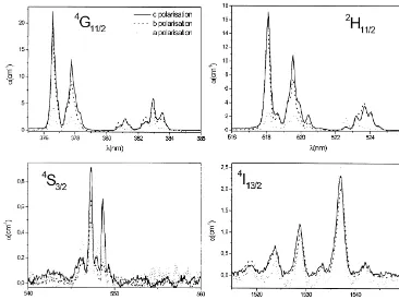 Fig. 3.4G, H2, S4and I4multiplets of the polarised optical absorption spectrum of Er31in RTP:Nb obtained at 6 K.11 / 211 / 23 / 213 / 2