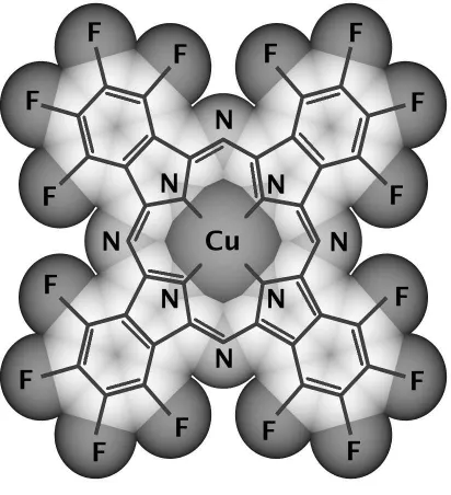 Figure 2.3: Schematic representation of the molecular structure of F16chemical formula CCuPc with32F16N8Cu.Other phthalocyanine derivatives have similarstructures