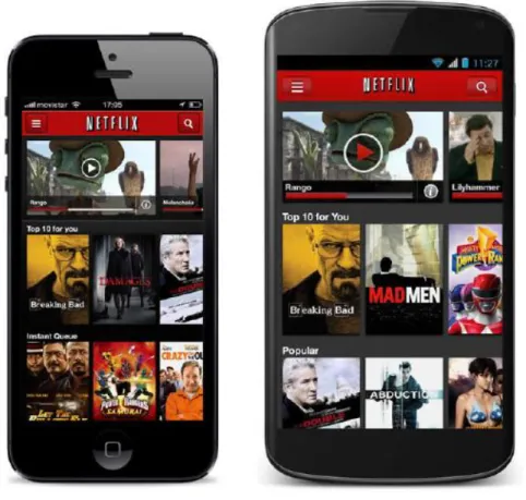 Figura 5. Netflix tiene una aplicación híbrida que se ve prácticamente igual en iOS y en  Android
