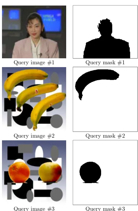 Figure 6.7: Query regions for the single query region. The query region is deﬁned via thequery image and query mask.