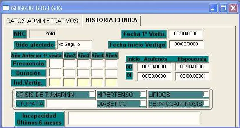 Figura 9.-  Pantalla de introducción de datos de la enfermedad. Programa MEN. 