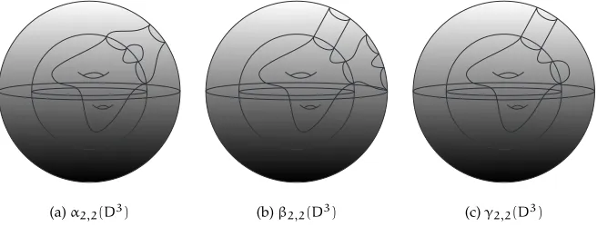 Figure 1: The three basic types of stabilisation maps acting on a surface in thespace E(Σ2,2, D3; δ) of surfaces in the disc of dimension 3.