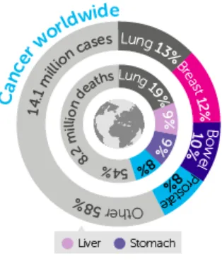 Figure 1. Worldwide cancer statistics in the year 2012. Source: Cancer Research UK. 