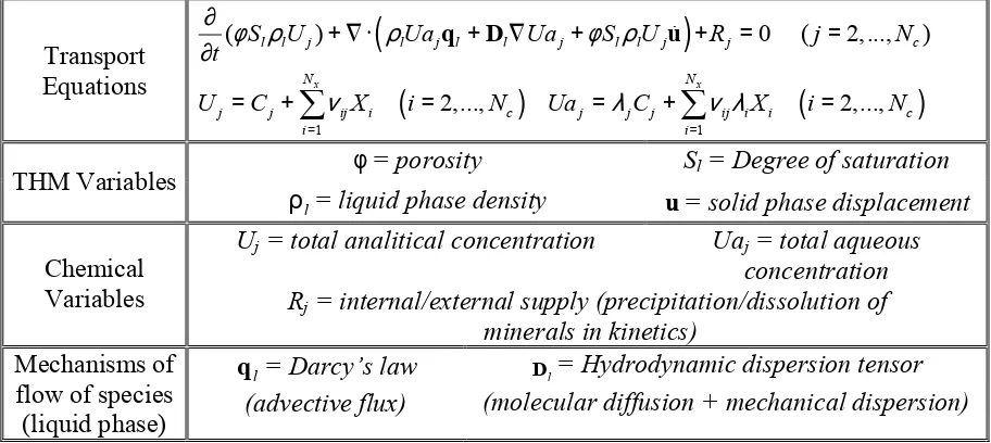 Table 5.1: Main variables and processes simulated by the implemented THMC formulation (Guimarães, 2002)