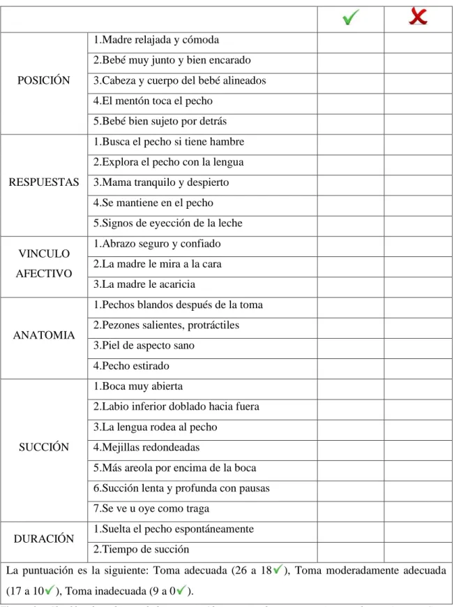 Figura  26  Checklist  basado  en  el  documento  Observación  de  una  toma  (Protocolo  IBFAN  UNICEF  1992)