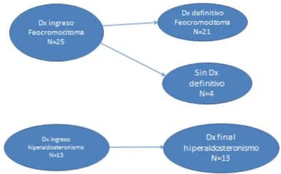 Figura Nº3. Pacientes ingresados con probable diagnóstico de feocromocitoma y aldosteronismo 