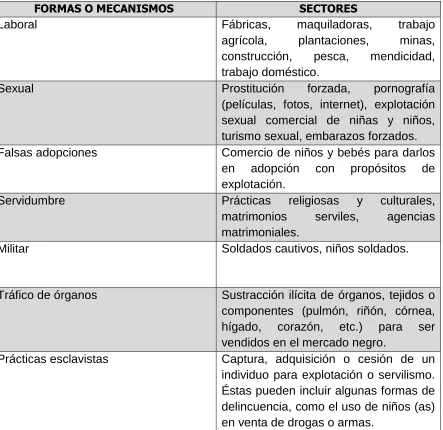 CUADRO 8. DIVERSAS FORMAS Y MECANISMOS DE EXPLOTACIÓN 