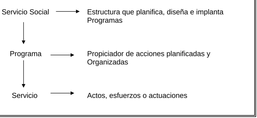 Fig. 2.1 Esquema de relación entre servicio social, programa y servicio. 