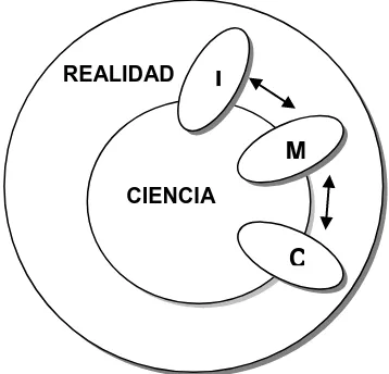 Figura 2. Inclusión entre la Realidad, la Metodología (M), la Investigación (I), el Conocimiento (C) y la Ciencia
