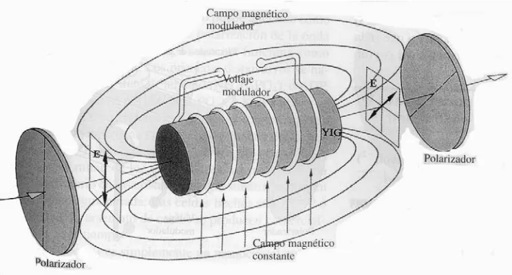 Figura 2.5: Arreglo experimental del efecto Faraday o rotaci´on ´optica magn´etica. Extra´ıdo de [33].