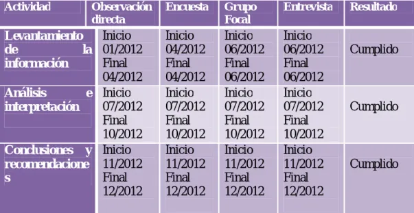 Cuadro 8.  Recolección de la información 
